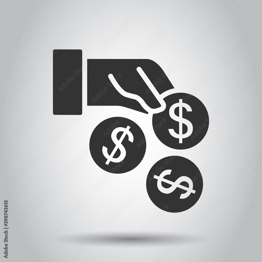 Remuneration icon in flat style. Money in hand vector illustration on white isolated background. Coin payroll business concept. Remuneration icon in flat style. Money in hand vector illustration on white isolated background. Coin payroll business concept.