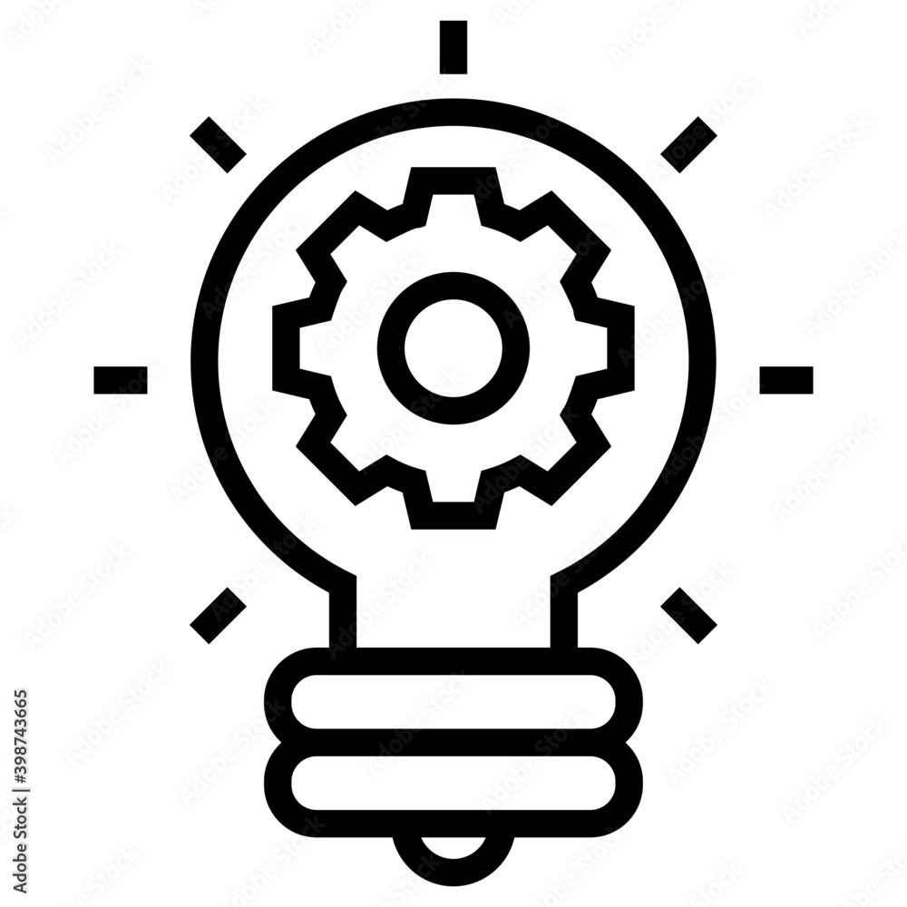 Gear inside bulb, idea development icon. Gear inside bulb, idea development icon.