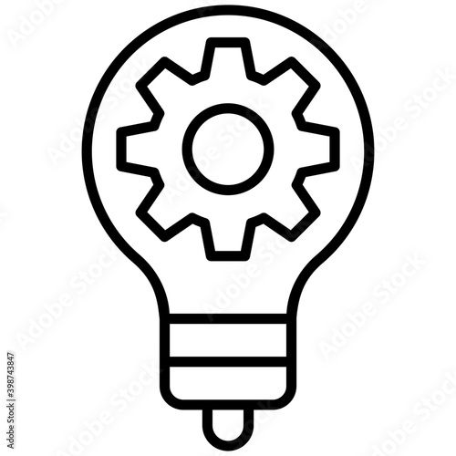 Gear inside bulb, idea management icon.