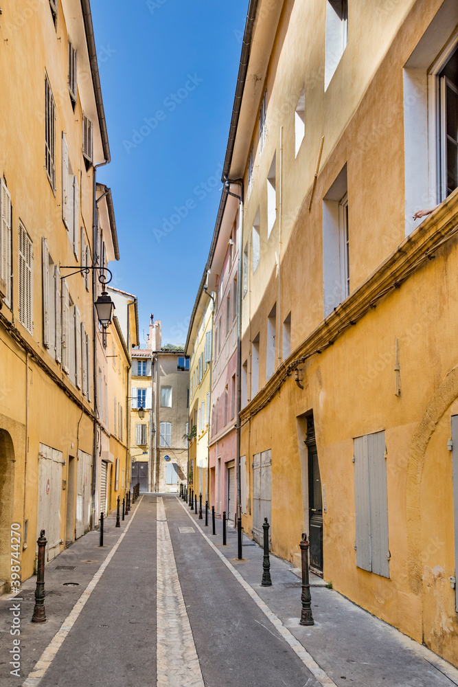 narrow street with typical houses in Aix en Provence