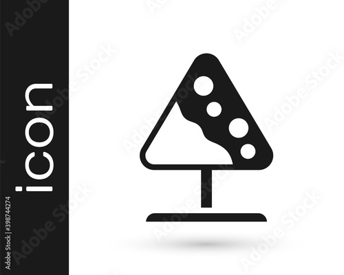 Black Road sign avalanches icon isolated on white background. Snowslide or snowslip rapid flow of snow down a sloping surface.  Vector.