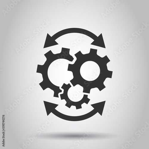Workflow icon in flat style. Gear effective vector illustration on white isolated background. Process organization business concept.