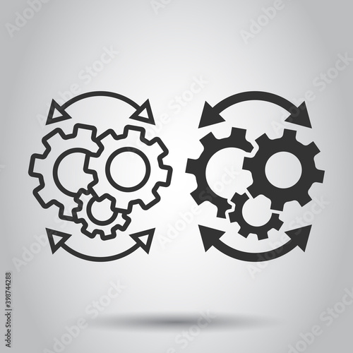 Workflow icon in flat style. Gear effective vector illustration on white isolated background. Process organization business concept.