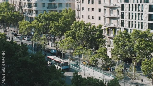 Paseo de Gracia. Aerial view of one of the most famous streets in Barcelona. Top view. Taxis and people. photo