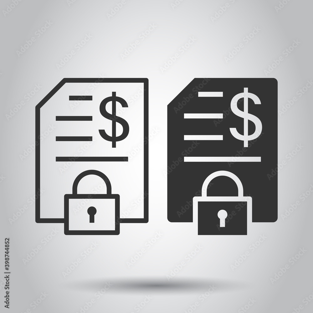 Financial statement icon in flat style. Document with lock vector illustration on white isolated background. Report business concept. Financial statement icon in flat style. Document with lock vector illustration on white isolated background. Report business concept.