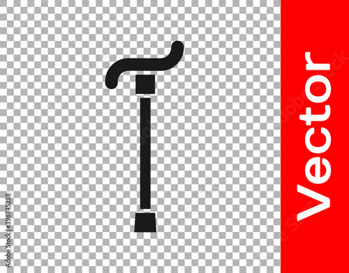Black Walking stick cane icon isolated on transparent background.  Vector.