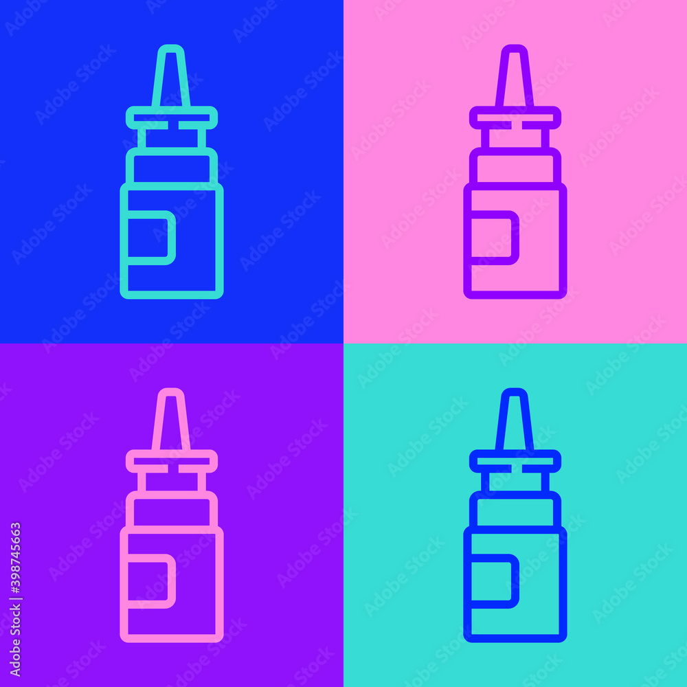 Pop art line Bottle nasal spray icon isolated on color background. Vector Illustration Pop art line Bottle nasal spray icon isolated on color background. Vector Illustration