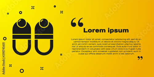 Black Slippers icon isolated on yellow background. Flip flops sign.  Vector.
