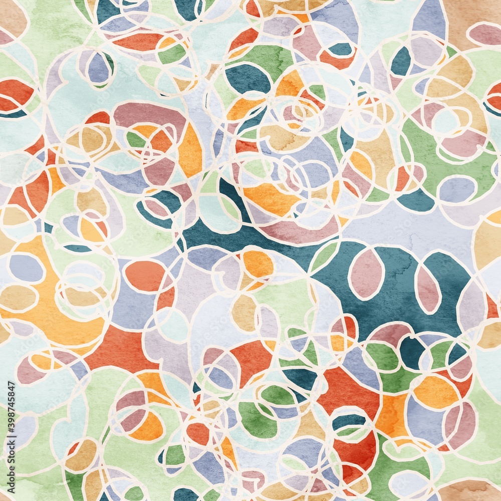 Seamless watercolor paint fills negative space between scribbled lines naive children surface design. High quality illustration. Joyful happy craft style. Retro optimistic design. Seamless watercolor paint fills negative space between scribbled lines naive children surface design. High quality illustration. Joyful happy craft style. Retro optimistic design.