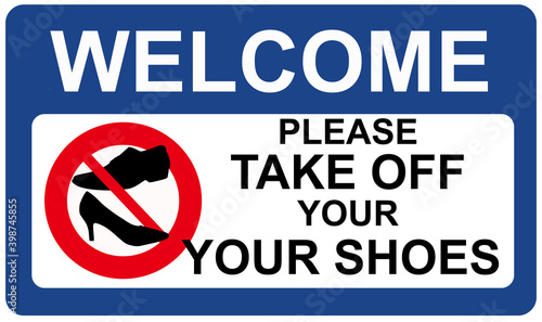 Bilde på lerret A sign that says : WELCOME please take off your shoes