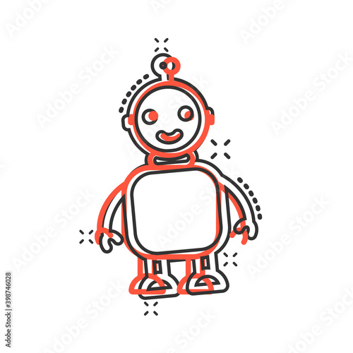 Cute robot chatbot icon in comic style. Bot operator cartoon vector illustration on white isolated background. Smart chatbot character splash effect business concept.