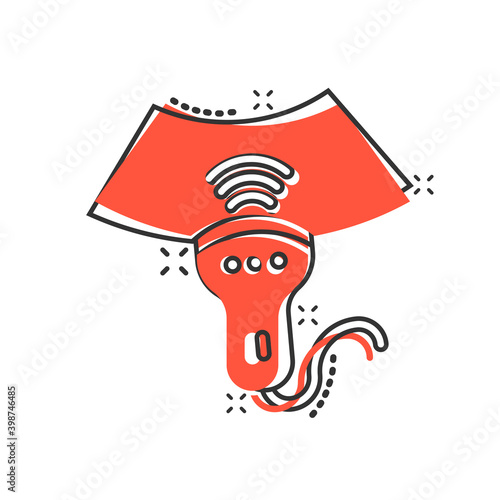 Ultrasound icon in comic style. Scanner equipment cartoon vector illustration on white isolated background. Ultrasonic splash effect business concept.