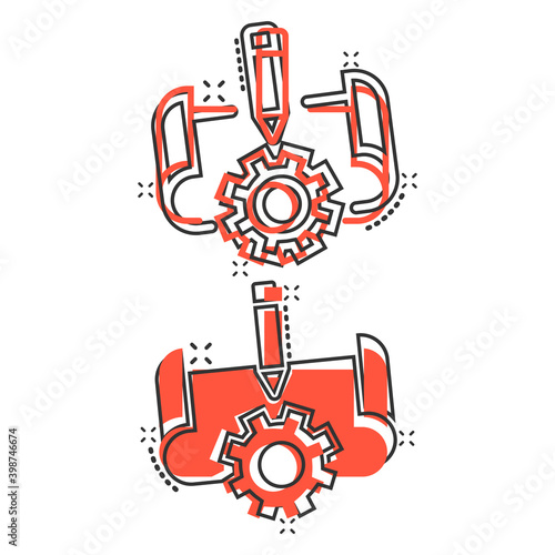 Prototype icon in comic style. Startup cartoon vector illustration on white isolated background. Model development splash effect business concept.