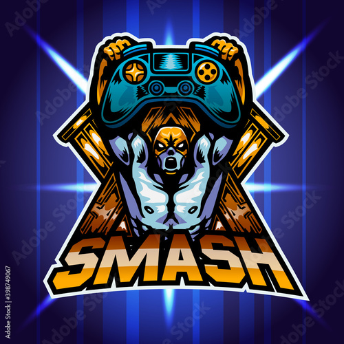 The wrestler lift game joy pad, Mascot logo, Vector illustration.