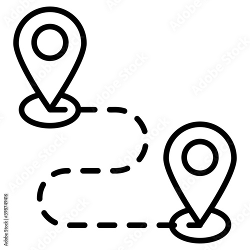 Coordinate route in line icon  