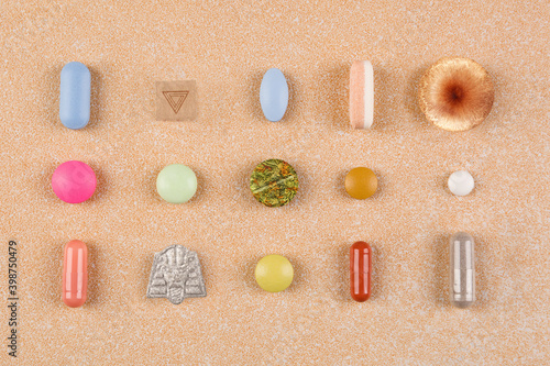 Fotografie Medication collection. Various colorful drugs, pills and tablets.