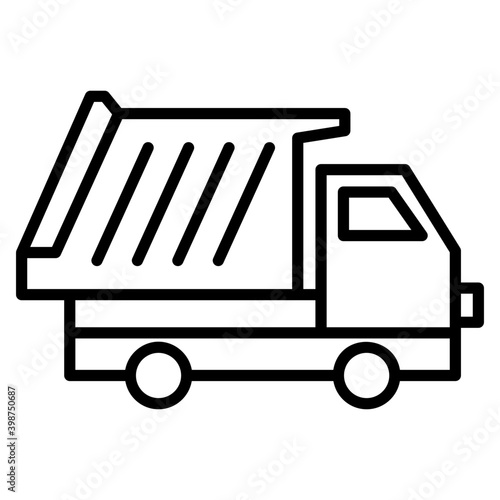Dump truck, line vector icon 