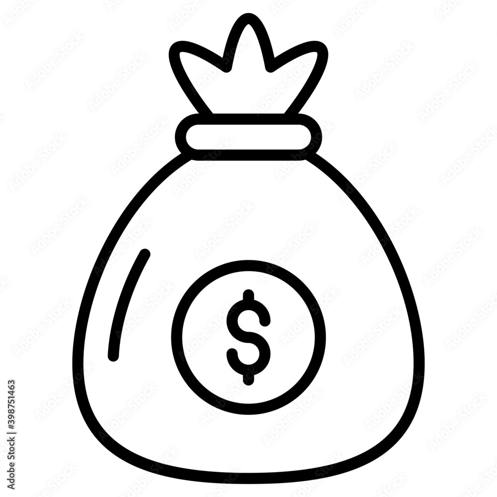 Icon of money sack in line design. Icon of money sack in line design.