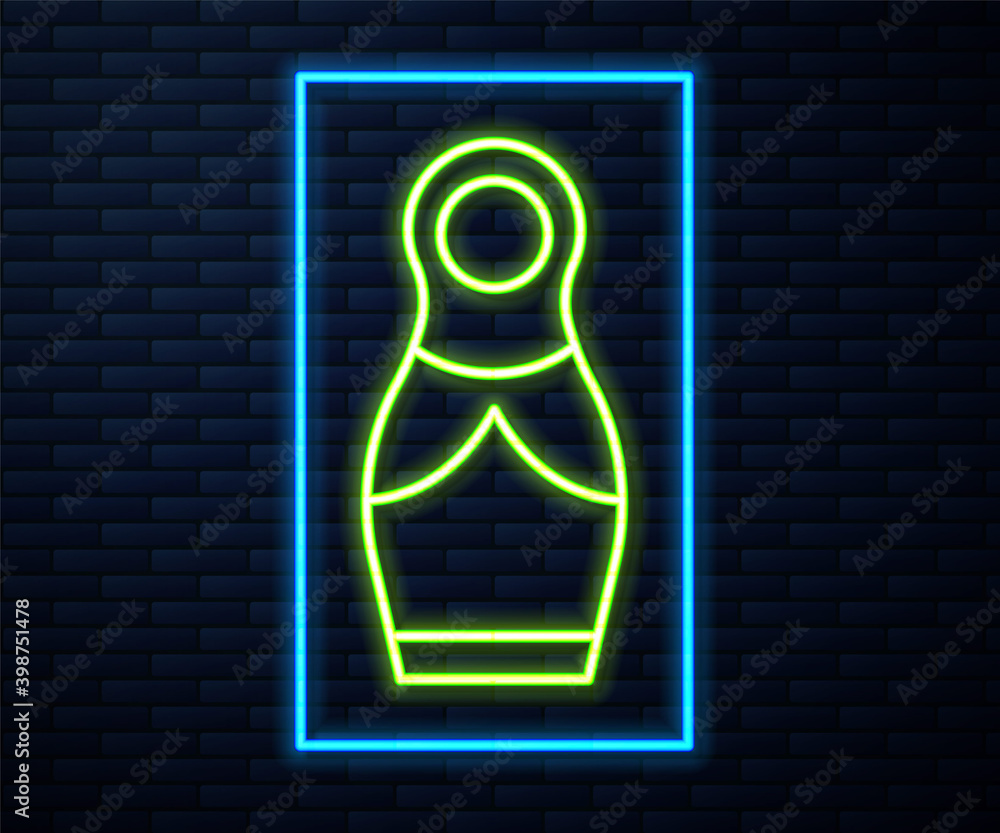 Glowing neon line Russian doll matryoshka icon isolated on brick wall background. Vector. Glowing neon line Russian doll matryoshka icon isolated on brick wall background. Vector.