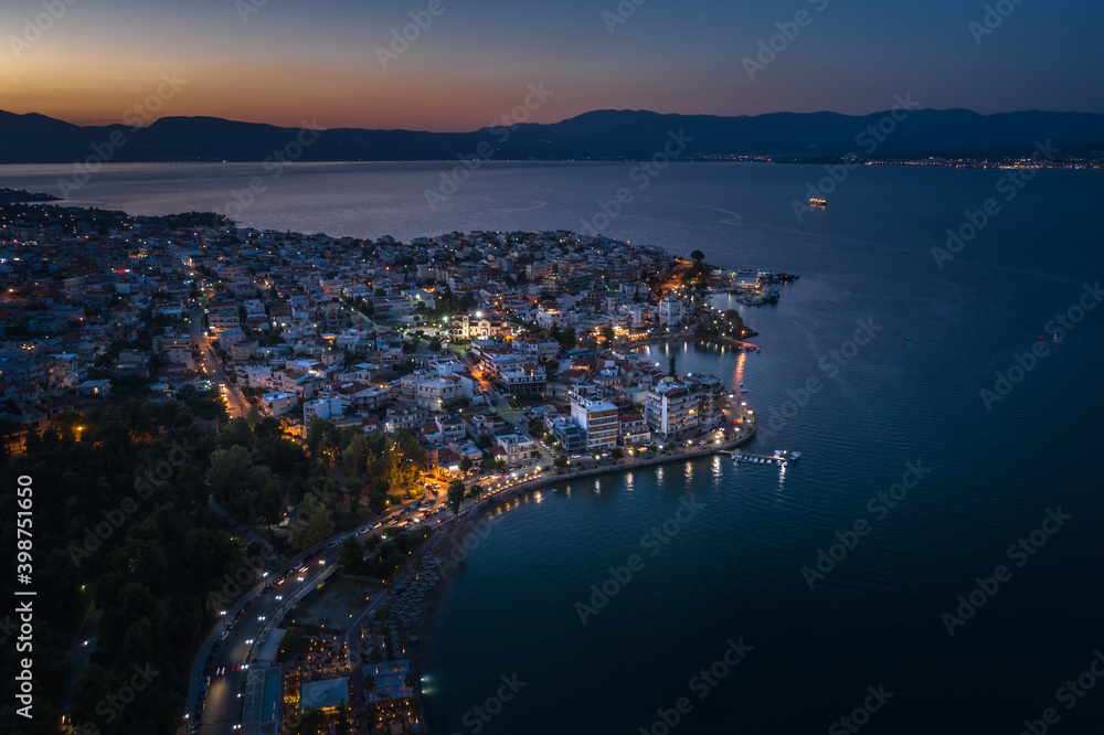 Night panorama of Chalkida , Evia island, Greece