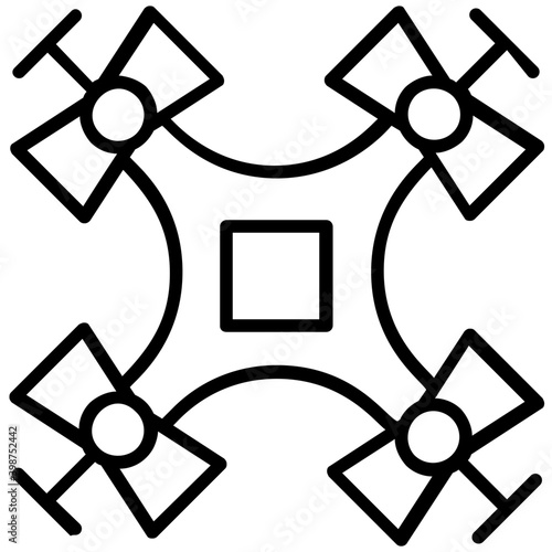 Quadcopter helicopter, drone icon in line design 