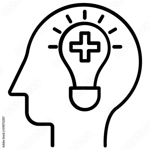 Bright idea, think positive icon in line design 