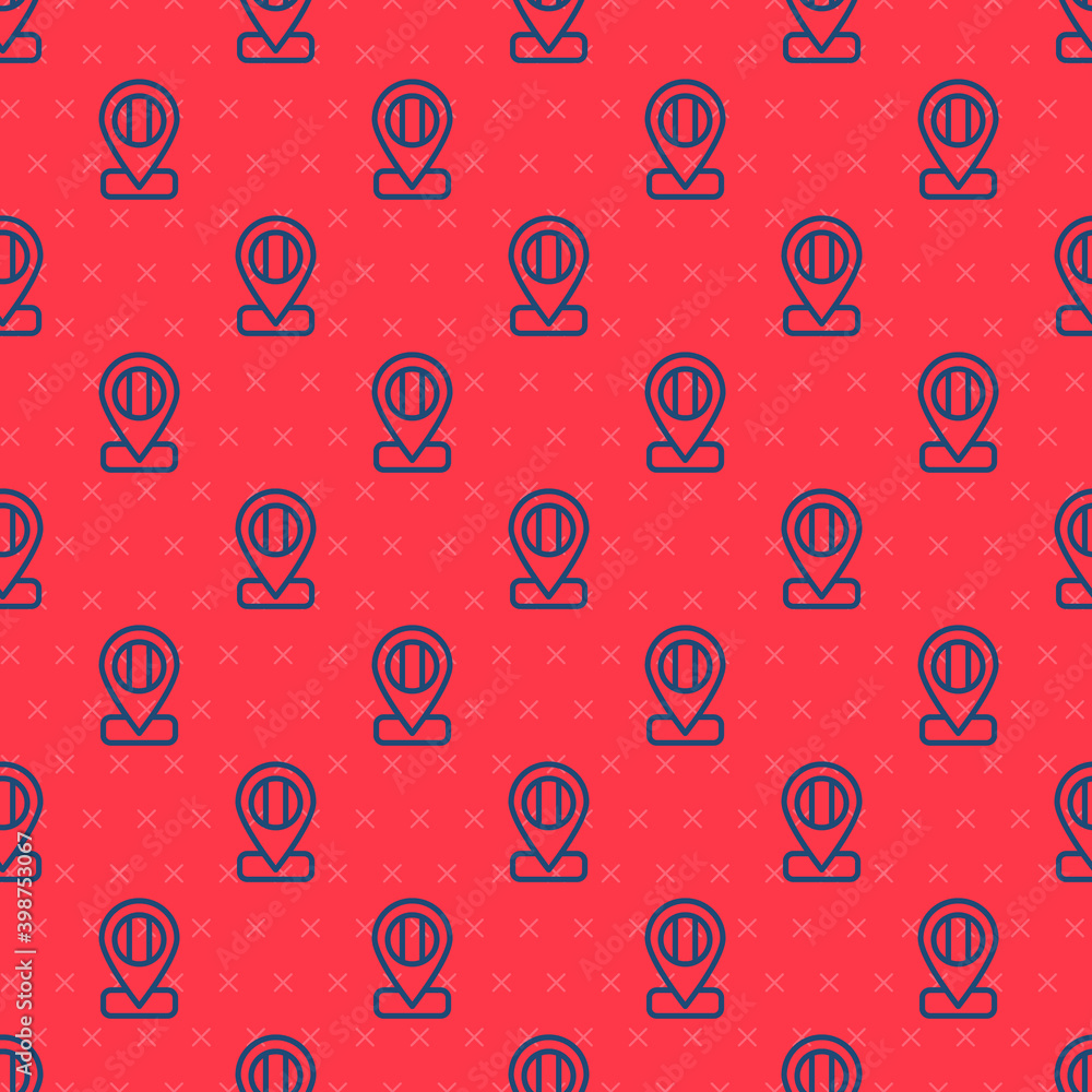 Blue line Location flag Italy icon isolated seamless pattern on red background. Vector. Blue line Location flag Italy icon isolated seamless pattern on red background. Vector.