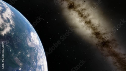 Beautiful sunrise over Earth. View from the space satellite. Cities at night. Change from Night to Day 3d Animation Rising Bright Sun. Modern business and technology concept. 4K Ultra HD.