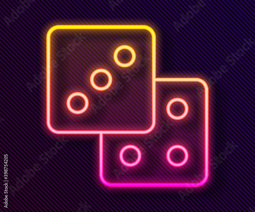 Glowing neon line Game dice icon isolated on black background. Casino gambling. Vector.