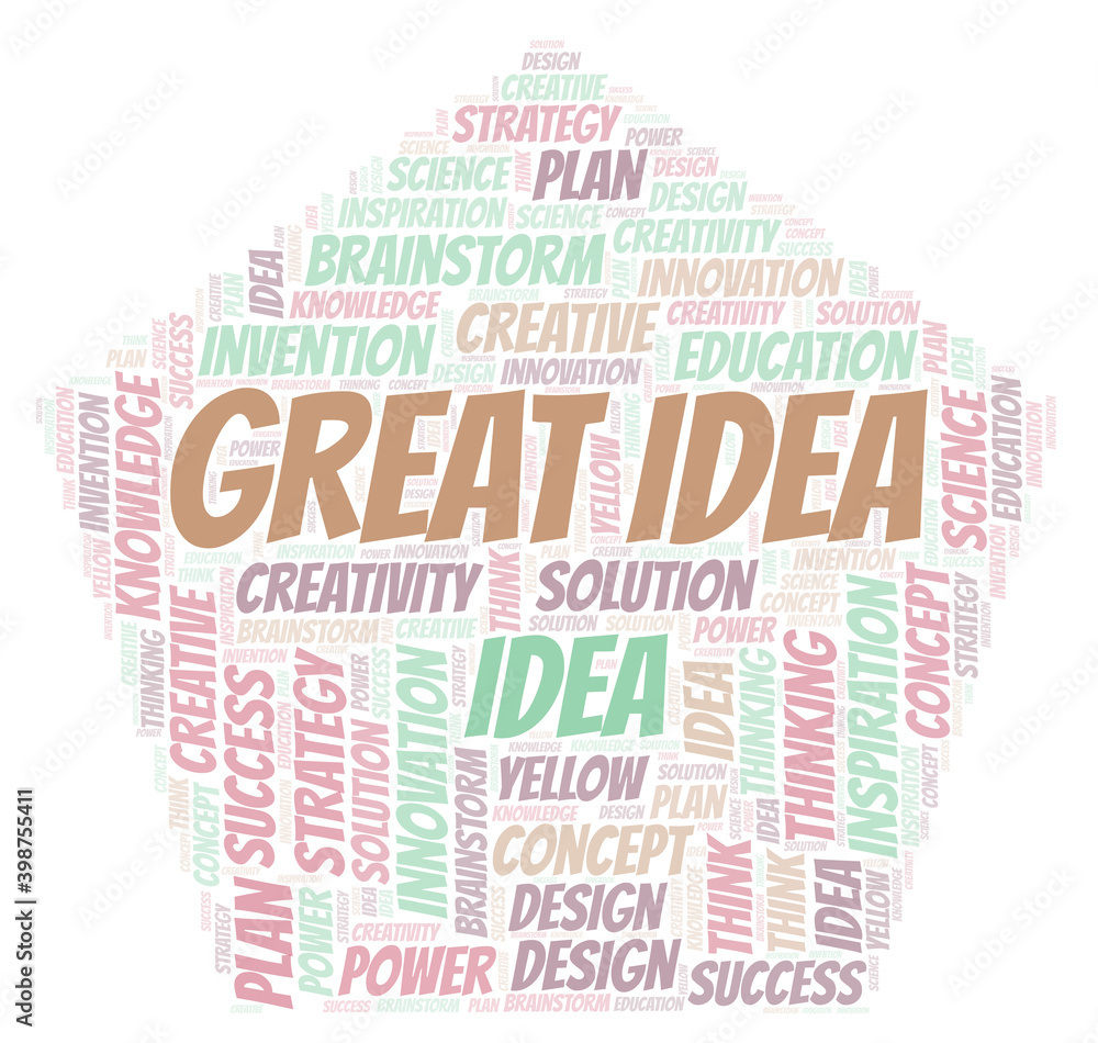 Great Idea typography word cloud create with the text only. Great Idea typography word cloud create with the text only.