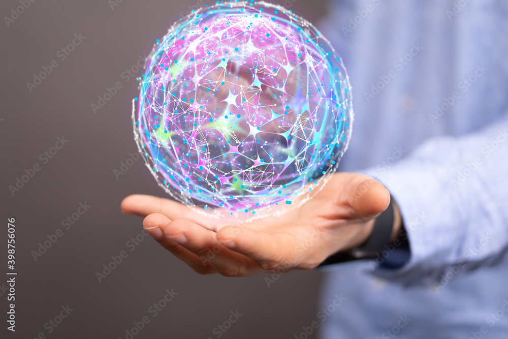 Businessman using data network with his fingers. Businessman using data network with his fingers.
