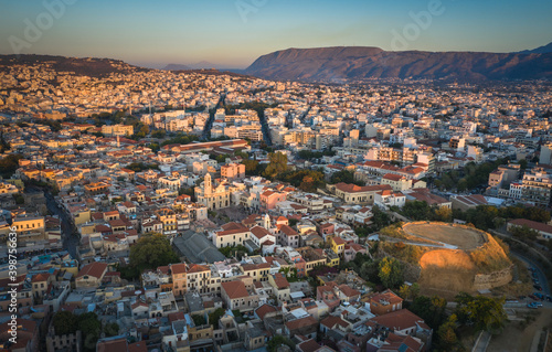 Aerial view from above of the city of Chania, Crete island, Greece