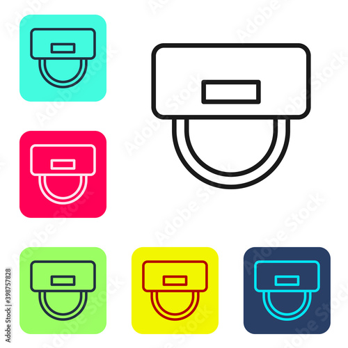 Black line Bellboy hat icon isolated on white background. Hotel resort service symbol. Set icons in color square buttons. Vector.