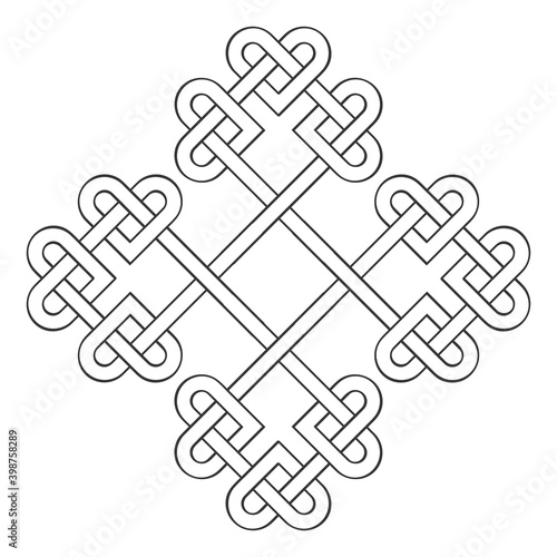 monochrome icon with Celtic knot art and ethnic ornaments