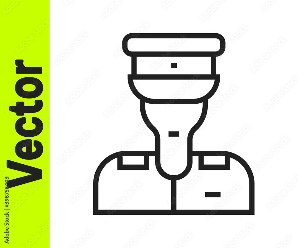 Black line Train conductor icon isolated on white background. Vector. Black line Train conductor icon isolated on white background. Vector.