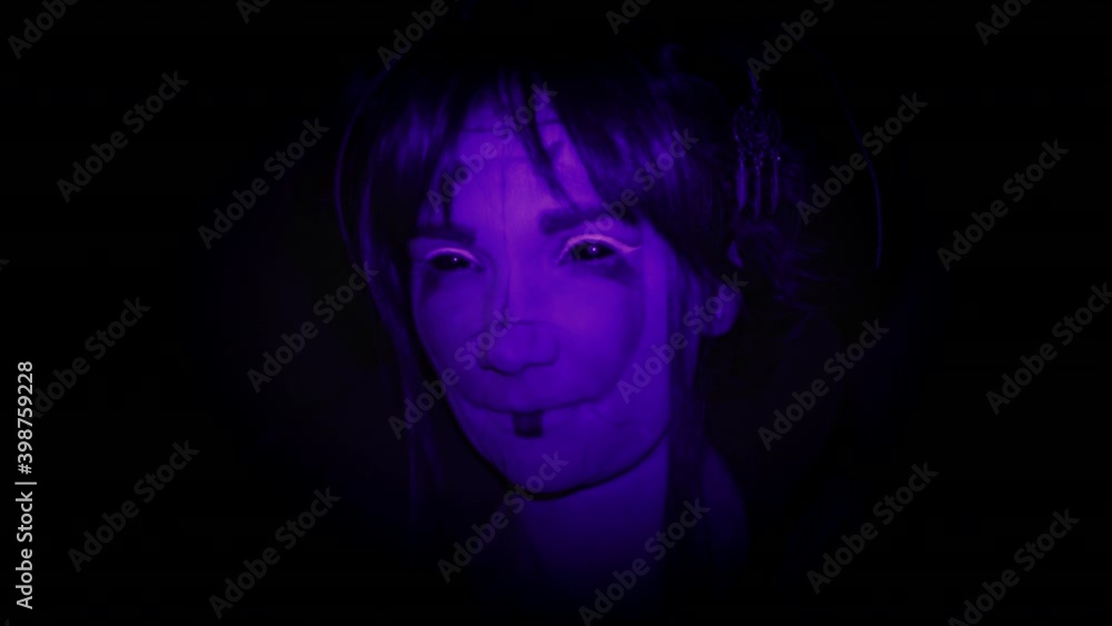 4k Black Background of Geisha Woman Posing with Black Eyes 4k Black Background of Geisha Woman Posing with Black Eyes