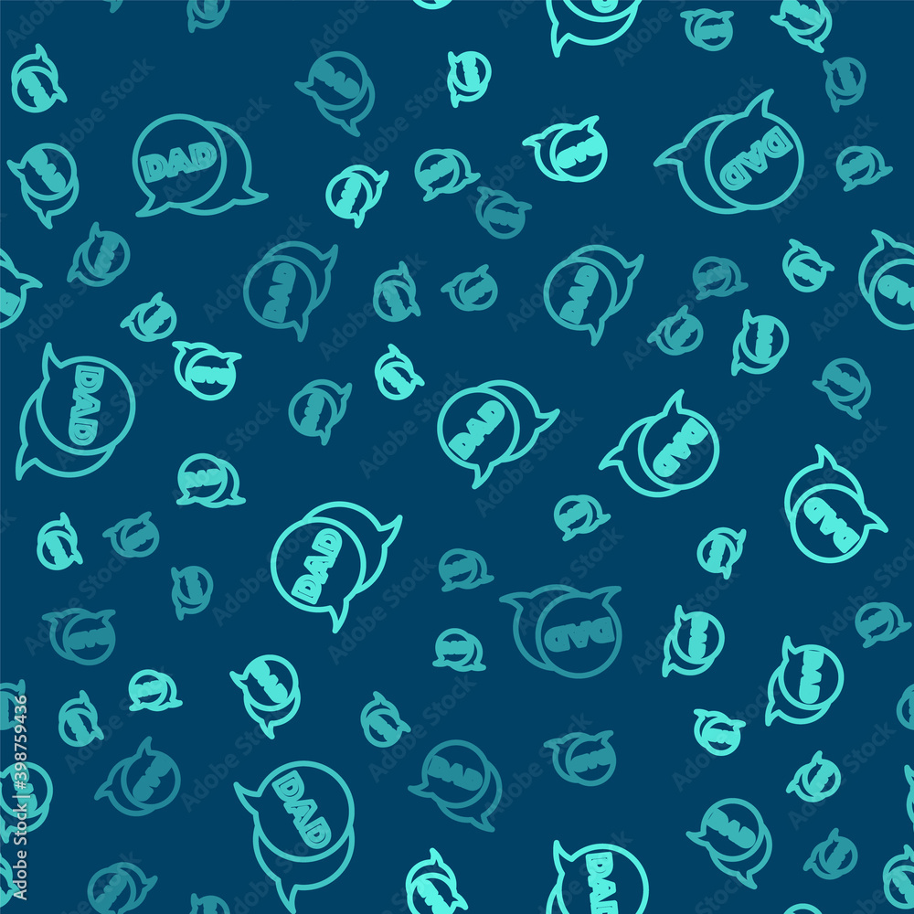 Green line Speech bubble dad icon isolated seamless pattern on blue background. Happy fathers day. Vector. Green line Speech bubble dad icon isolated seamless pattern on blue background. Happy fathers day. Vector.