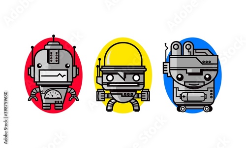 Three Robots vector Illustration Set