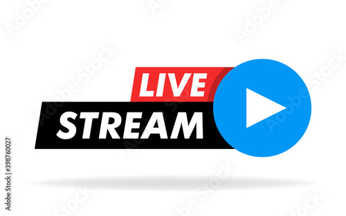 Live stream vector design element for websites or social media with play button