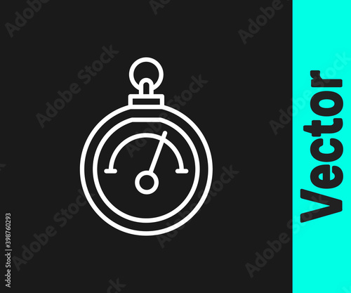 White line Barometer icon isolated on black background.  Vector.
