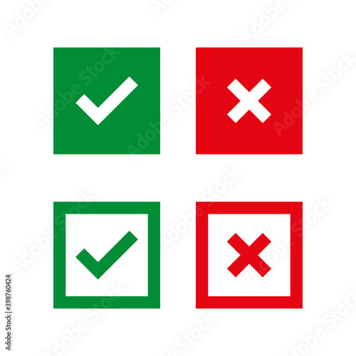 Vector flat check mark icons for web and mobile apps. Red and green colors