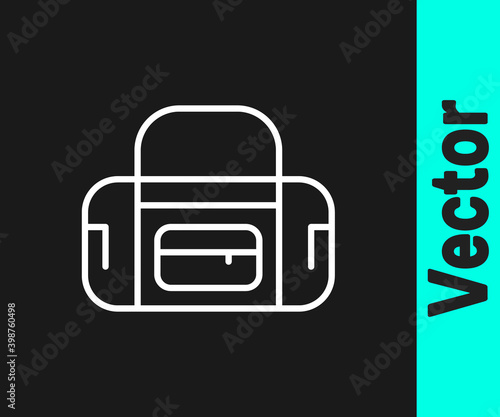 White line Sport bag icon isolated on black background.  Vector.