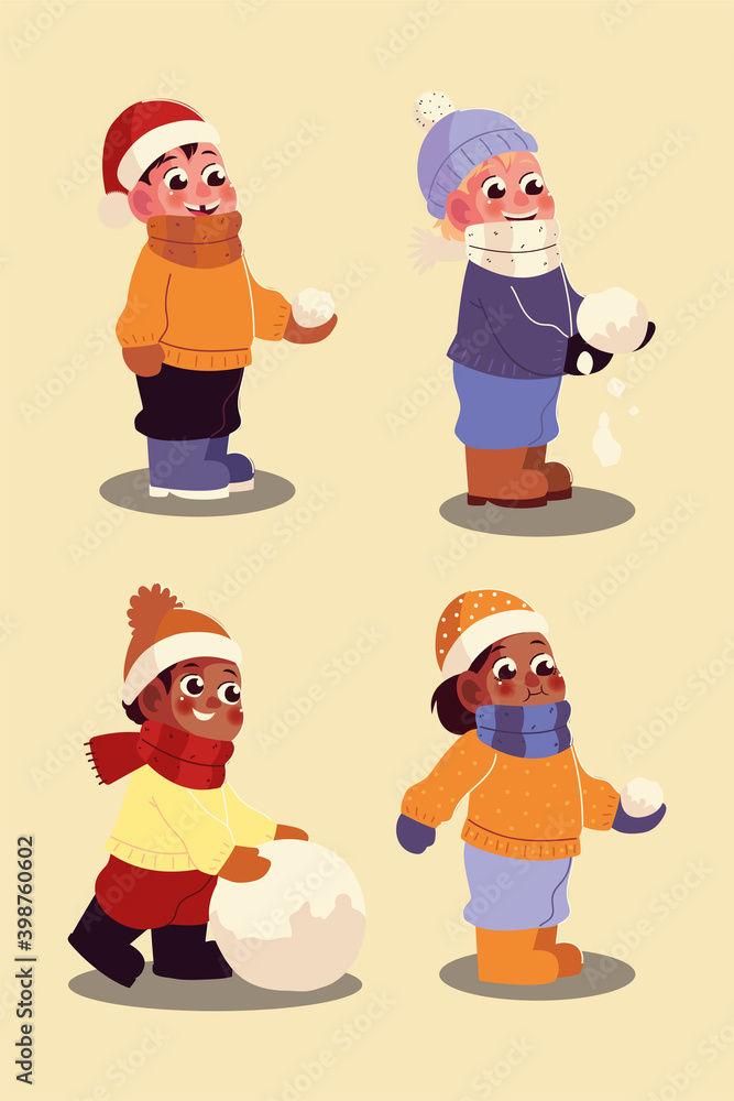 funny boys playing with the snowballs in winter