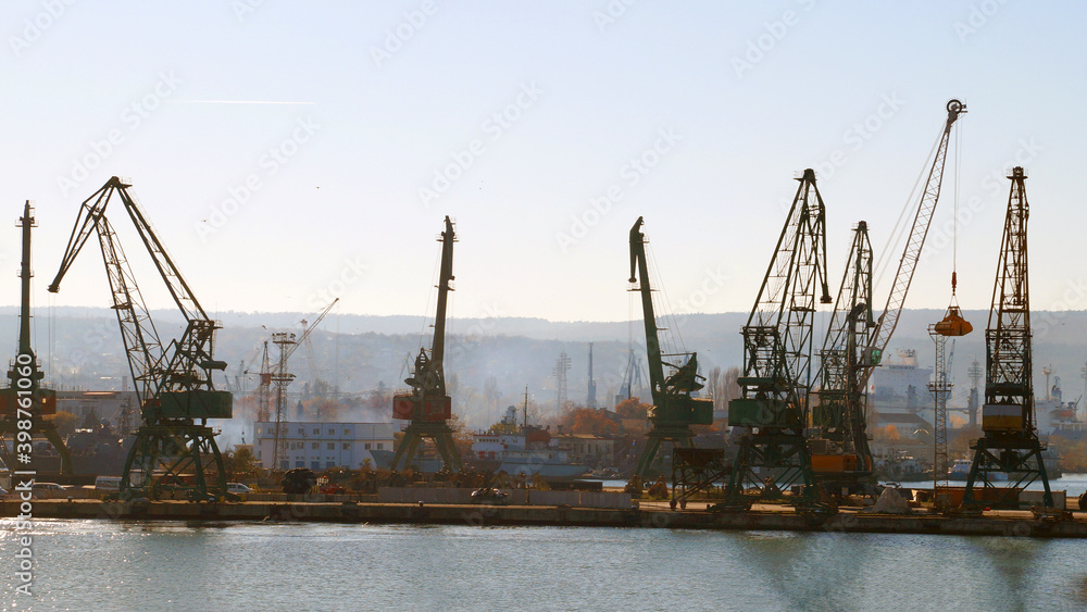 cargo cranes in the seaport of Varna, Bulgaria