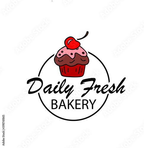 Vector illustration of bakery with the phrase «Daily Fresh» for logo, cards, labels, banners, advertising, posters, signboards, and design. EPS 10.