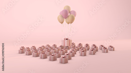 Pink gift boxes and Pink balloon composition. Pink Birthday Party