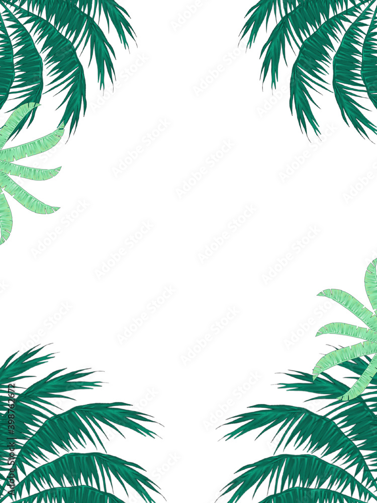 Frame of tropical plants on white Frame of tropical plants on white