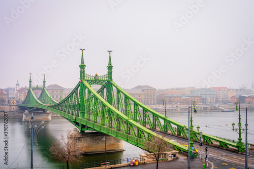 Liberty Bridge or Freedom Bridge in Budapest, Hungary connecting Buda and Pest across the River Danube