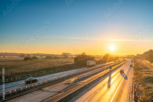 M1 motorway at sunrise. England 