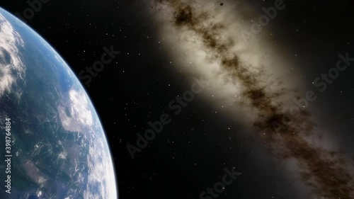 Beautiful sunrise over Earth. View from the space satellite. Cities at night. Change from Night to Day 3d Animation Rising Bright Sun. Modern business and technology concept. 4K Ultra HD.
